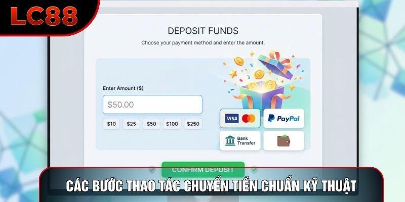 Các bước thao tác chuyển tiền chuẩn kỹ thuật